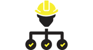 construction management icon depicting worker managing resources
